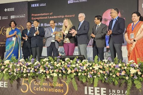 Dr. K.R. Suresh Nair on stage at the IEEE India Council Golden Jubilee celebrations, receiving the Exceptional Leadership Award